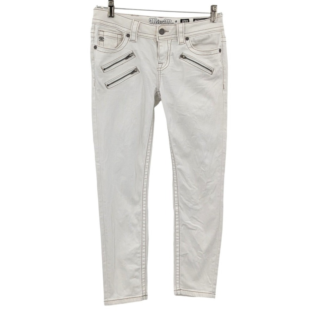 Miss Me White Mid Rise Ankle Skinny Jeans Zip Pocket Stretch Denim 27